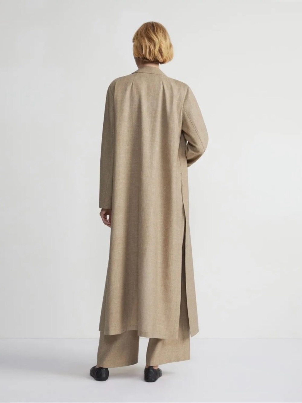 NWT Lafayette 148 New York Wool Silk Linen Notch Lapel Long Duster Coat Cadet Kh - Picture 5 of 11